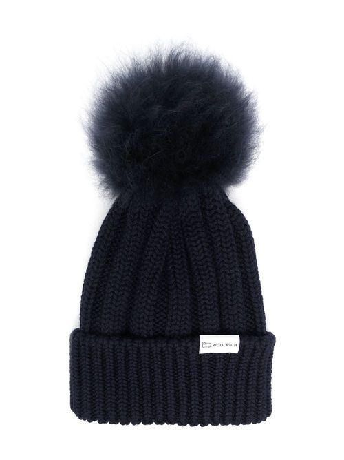 Logo-patch pompom beanie - Blue
