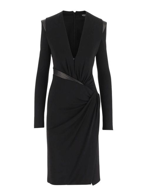 Crepe Mini Dress With V-Neck