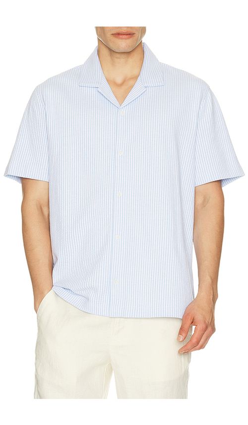 Vince Seersucker Stripe Short Sleeve Cabana Shirt in Baby Blue. - XL/1X also in