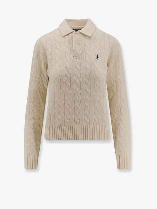 Cable-Knit Wool-Cashmere Polo Sweater — White