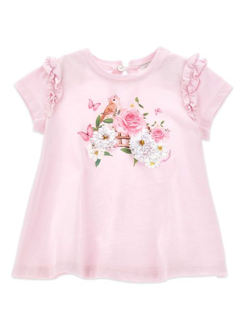 Floral-print cotton T-shirt - Pink