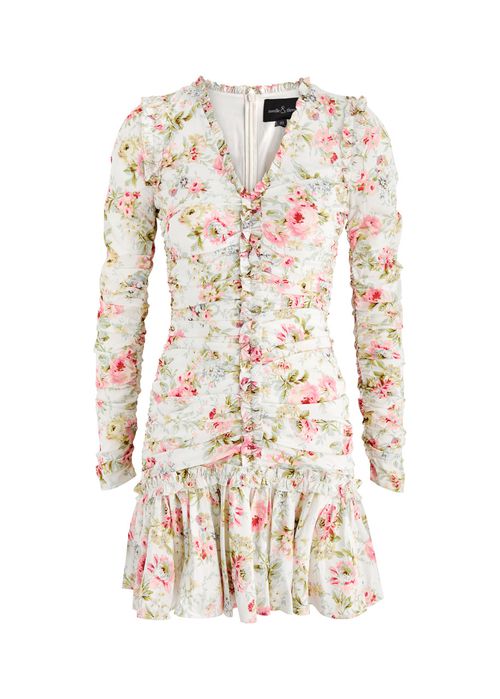 Enchanted Garden Floral-print Mini Dress - White - 14 (UK14 / L)