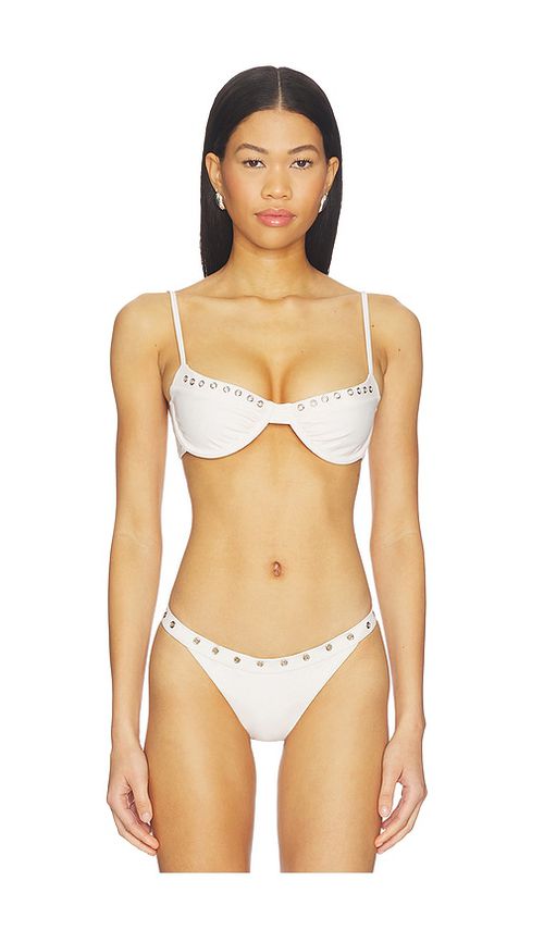 With Jean Julia Eyelet Bikini Top in White. - S also in XXS, XS