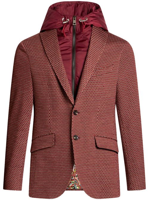 Detachable-hood single-breasted blazer - Red