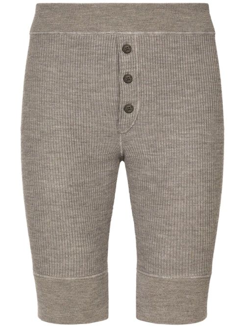 Elasticated-waist ribbed-knit shorts - Grey
