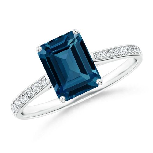 Angara 1.95 Carats Emerald-Cut London Blue Topaz Cocktail Ring with Diamonds in Platinum