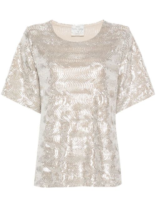 Sequinned short-sleeve blouse - Silver