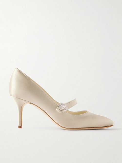 Marijana 70 Crystal-embellished Satin Mary Jane Pumps - Cream