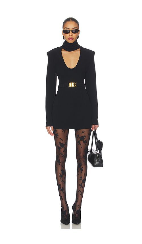Rowen Rose x REVOLVE Abito Long Sleeve Mini Dress in Black. 36/2 also /0, 38/4