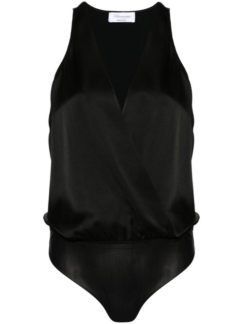 V-neck satin bodysuit - Black