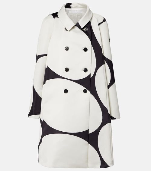 Polka-dot double-breasted satin coat
