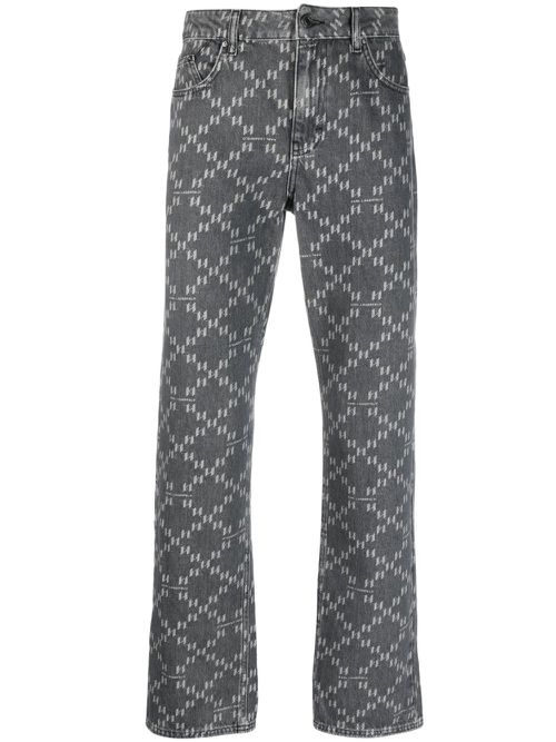 Monogram-jacquard straight-leg jeans - Black