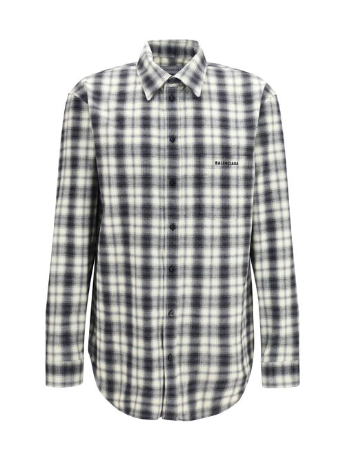 Checked Cotton Flannel Shirt — White