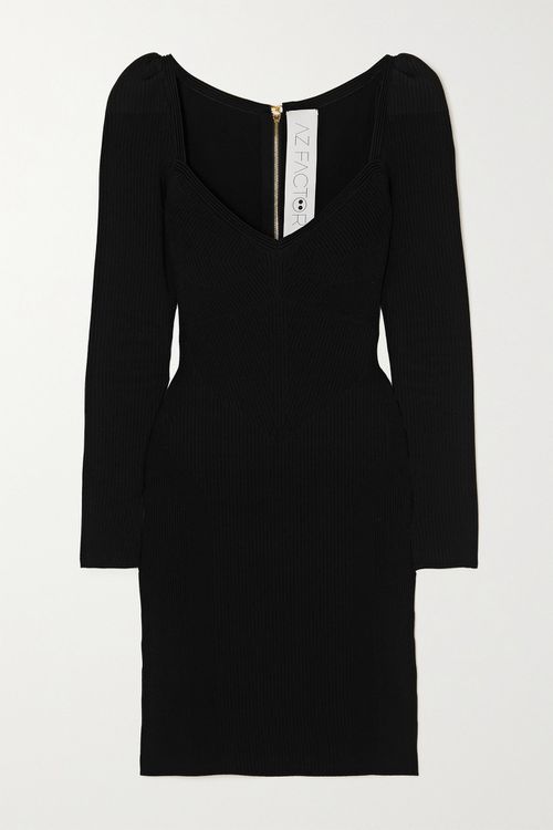 Mybody Ribbed Stretch-knit Mini Dress - Black