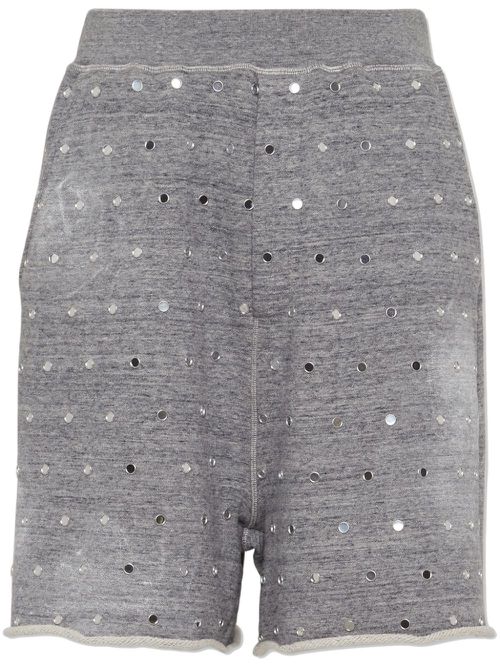 Eyelet-embellished mélange-effect track shorts - Grey