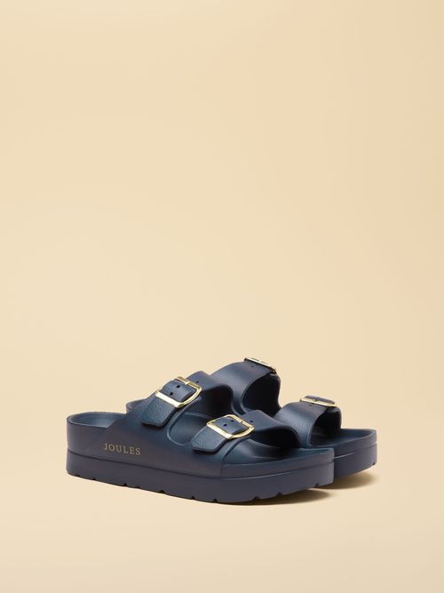 Navy Chunky Platform Sunseeker Double Buckle Sliders