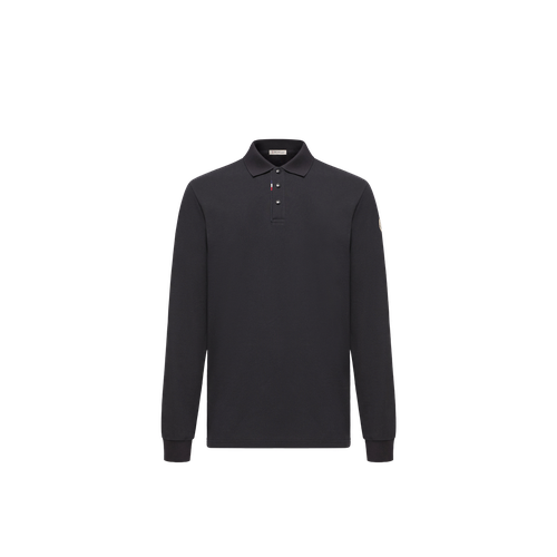 Piqué Cotton Long-Sleeve Polo — Blue