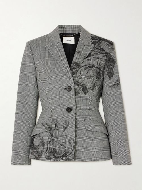 Violetta Prince Of Wales Floral-print Woven Blazer - Gray
