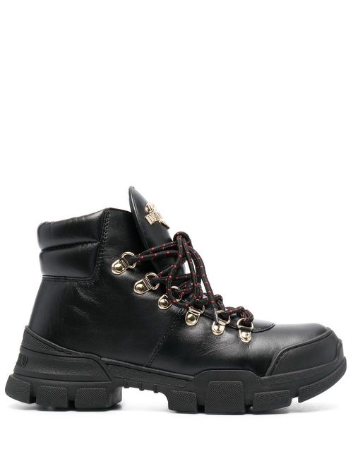 Logo-plaque lace-up ankle boots - Black