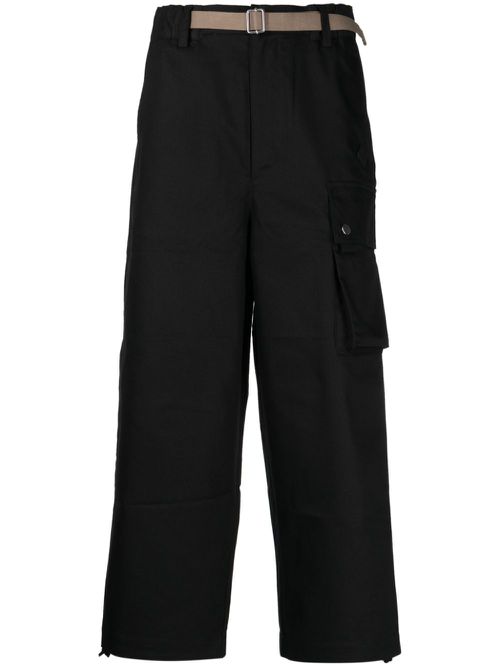 Cropped wide-leg cargo trousers - Black