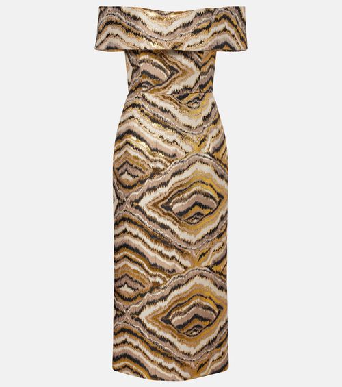 Gloria off-shoulder jacquard midi dress