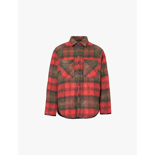 Mens Red/brown Check-pattern Relaxed-fit Brushed Wool-blend Shirt M