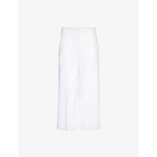 Womens White Crosshatch-weave Wide-leg Mid-rise Linen-blend Trousers