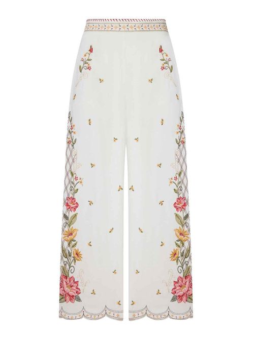 Palazzo Trousers With Floral Embroidery