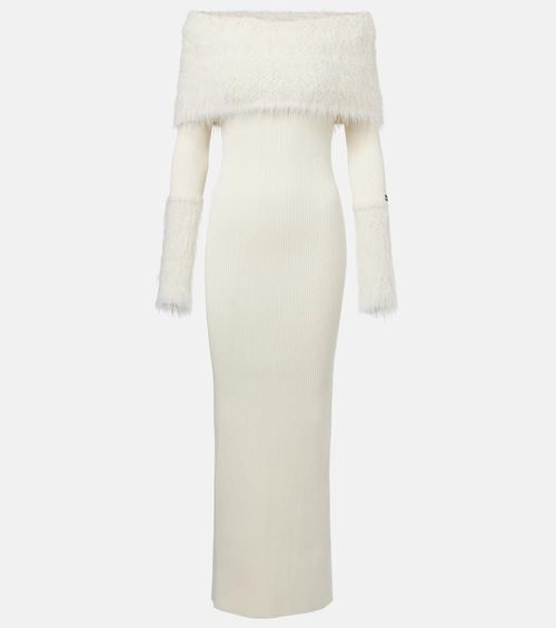 Ribbed-knit faux fur-trimmed maxi dress