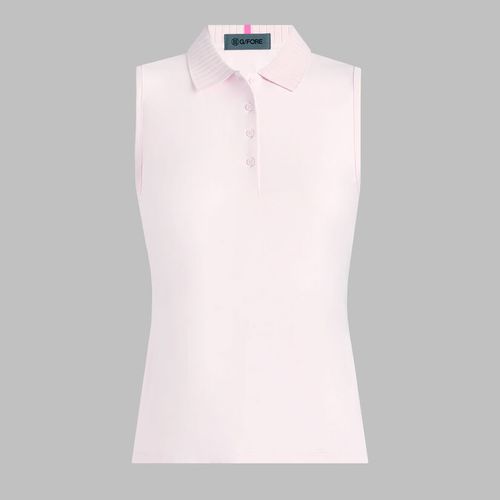 Pleated Collar Silky Tech Nylon Sleeveless Polo-Blush