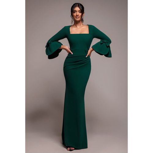 Petal Bow Sleeve Frill Maxi Dress - Emerald Green by Goddiva