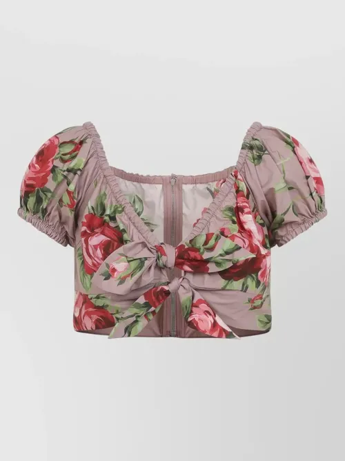 Dolce&Gabbana - cropped top puff sleeves floral tie front