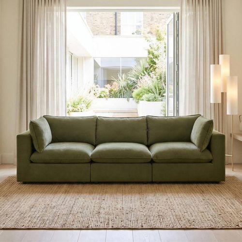 Furnitureboxuk Echo Linen-Look Fabric 3 Seater Modular Sofa In Green