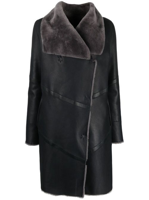 Off-centre fastening fur coat - Black