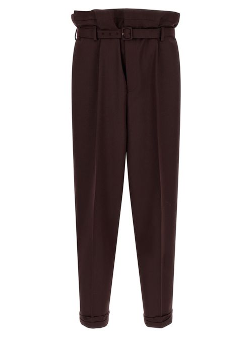 Paper-Bag Waist Wool Trousers — Purple