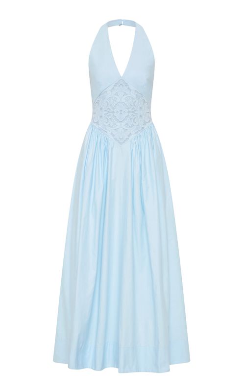 Maddie Broderie Anglaise Cotton Halter Maxi Dress - Moda Operandi