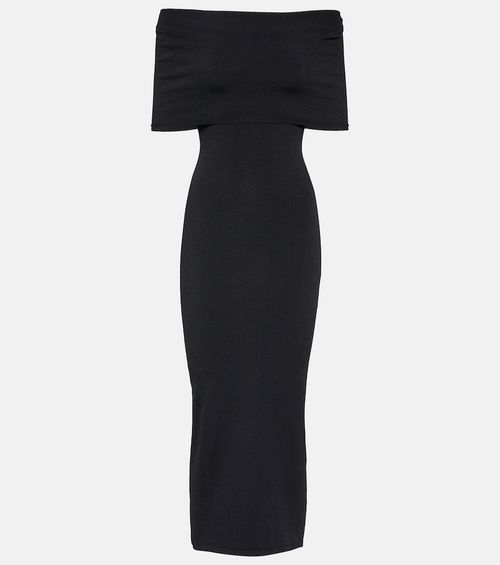 Off-shoulder ribbed-knit midi dress