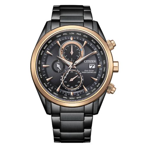 Radio-Controlled World Time Chronograph Black Dial Mens Watch AT8268-83E