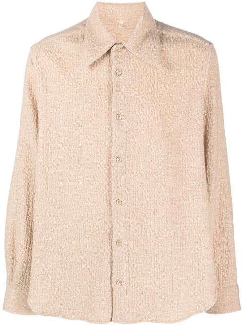 Crepe-texture pointed-collar shirt - Neutrals