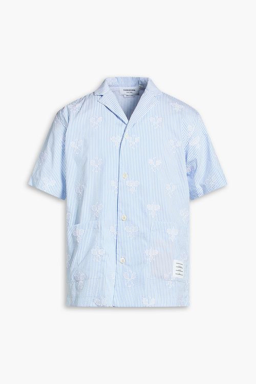 Embroidered striped seersucker shirt - Blue - 3