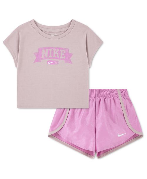 Girls' Toddler 2T-4T Lace It Up Crewneck T-Shirt and Shorts, 2-Piece Set - Light Magenta