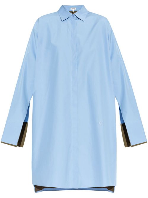Logo-embroidered cotton shirt dress - Blue