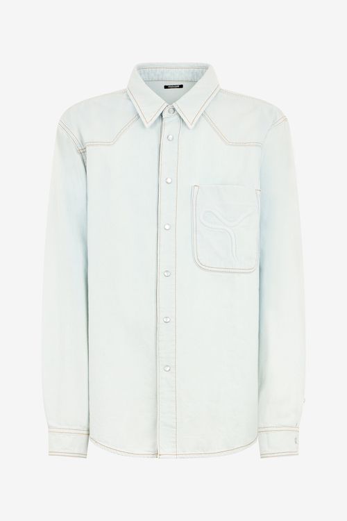 Light Blue Denim Shirt With Contrast Stitching