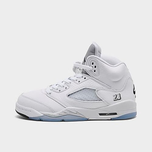 Big Kids Air Retro 5 Basketball Shoes in White/Metallic Silver/Black
