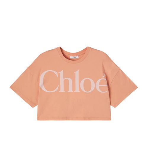 Chloé Kids Logo cropped cotton jersey T-shirt