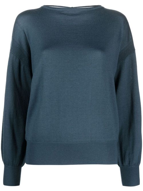 Boat-neck long-sleeve top - Blue