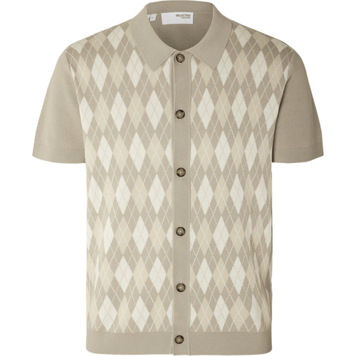 Selected Mattis Short Sleeve Knit Argyle Cardigan