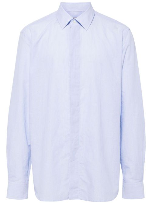 Concealed-fastening cotton-linen shirt - Blue