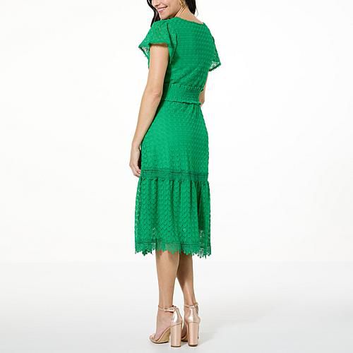 Lacey Chabert 여성 Knit Lace Tiered Dress - Red