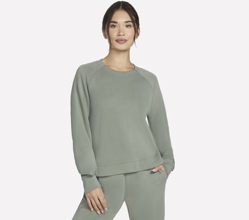 Skechers Women's Cosy Luxe Crewneck Top in Taupe/Brown, | Rayon/Polyester/Spandex